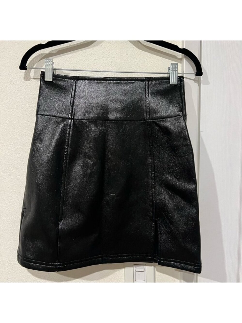 Free People Vegan Leather Black Mini Skirt Size 2
